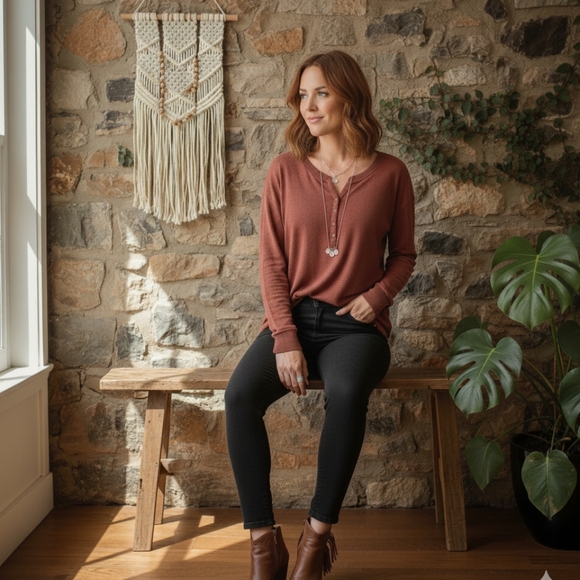 🌿Abercrombie & Fitch Women's Sm Rust Fall Colored SplitHem Longsleeve Shirt - Picture 9 of 11